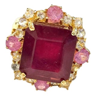 Bochic "Orient" Red Ruby & Multi Sapphire Cocktail Ring Set 18K Gold & Silver For Sale