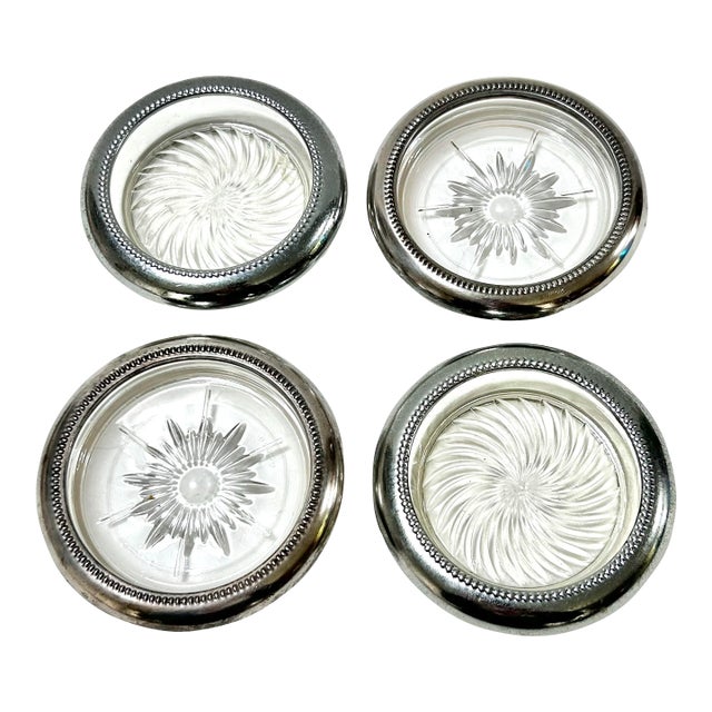 Vintage Silverplate & Glass Coasters – Park Sherman & Leonard of Italy (Set of 4) For Sale