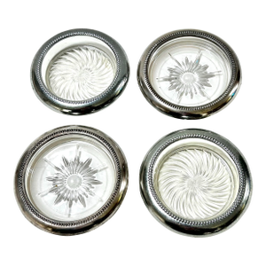Vintage Silverplate & Glass Coasters – Park Sherman & Leonard of Italy (Set of 4)
