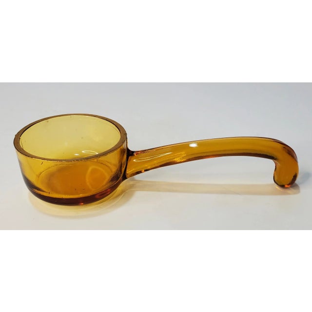 Contemporary Mid Century Tiffin Gold Edge Amber Glass Condiment Spoon For Sale - Image 3 of 8
