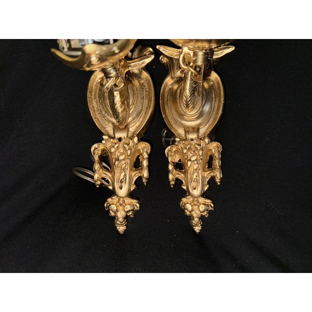 Gold 20thC French Louis XVI Gilt Bronze Deer Wall Lamps / Sconces - Pair For Sale - Image 8 of 17