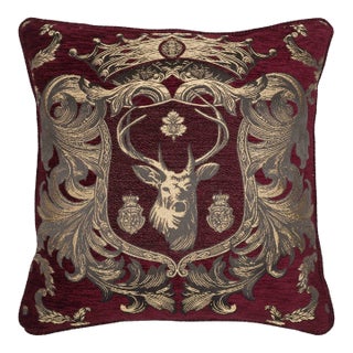 Regal Stag Red Tapestry Cushion With Feather Filler - 46x46cm (18"x18") For Sale