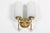 Mid-century double sconces in the manner of Stilnovo; two pairs available. Ceiling fixture listed that matches the sconces.