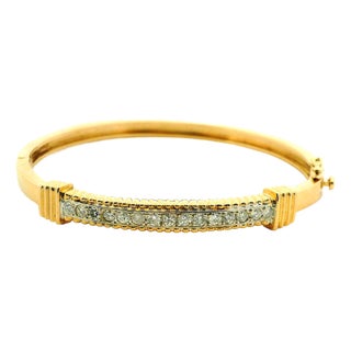 Vintage 14k Gold Diamond Hinged Bangle Bracelet For Sale