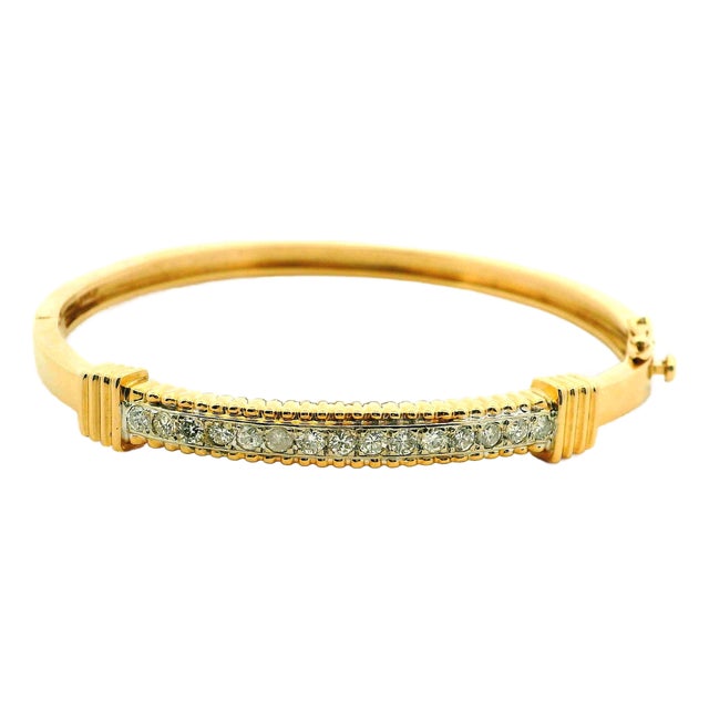 Vintage 14k Gold Diamond Hinged Bangle Bracelet For Sale