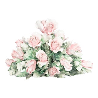 Vintage Italian Blush Pink Roses Floral Arrangement Porcelain Topiary Centerpiece For Sale