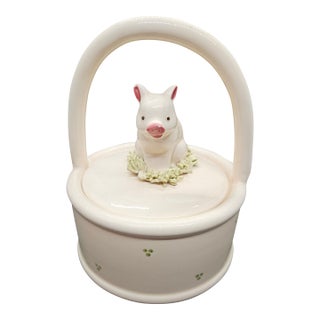 Vintage Fitz and Floyd Piglet Trinket Basket, Handpainted For Sale