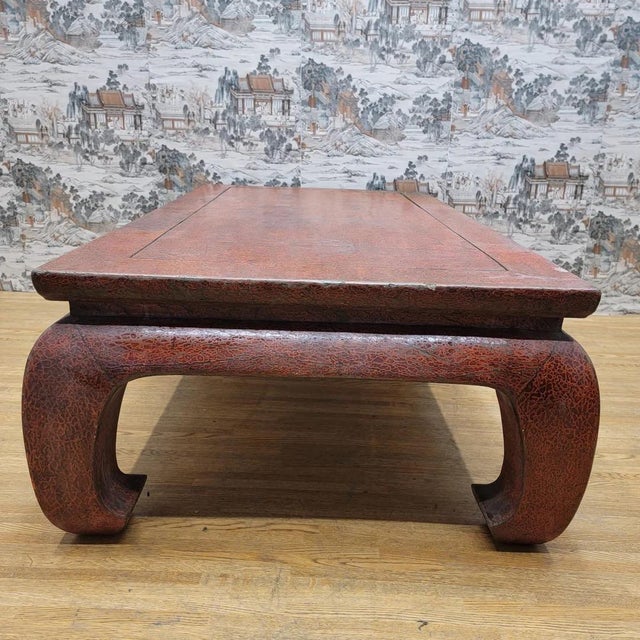 Vintage Kang Style Chinese Teakwood Red Lacquer Coffee Table For Sale - Image 4 of 12