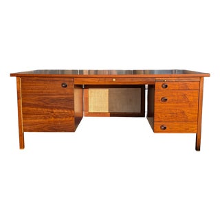 1950s Walnut and Cane Executive Desk by Edward Wormley for Dunbar Furniture For Sale