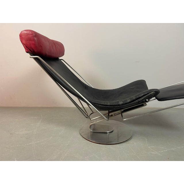 Mid-Century Modern Danish Interdane Lounge Chair in Black and Red Leather by Oluf Lund for Trio-Line, Denmark, 1990s For Sale - Image 13 of 17