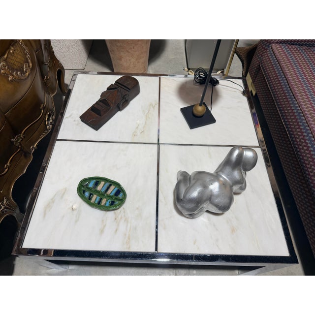 1970s 1970s Leon Rosen for Pace Collection Portuguese Marble & Polished Stainless Steel Coffee Table For Sale - Image 5 of 13