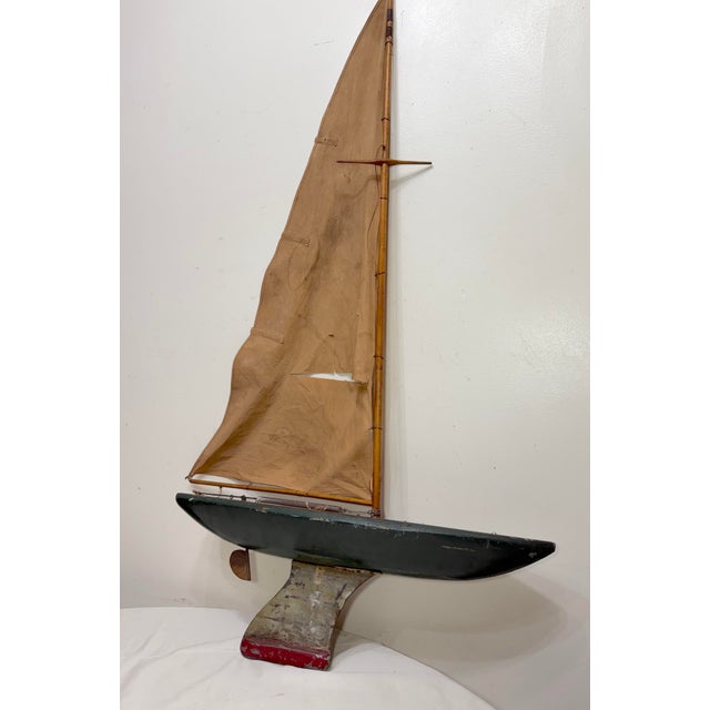 Folk Art Rare Antique 19th Century Handmade Folk Art Wood Metal Sailing Yacht Sail Boat For Sale - Image 3 of 18