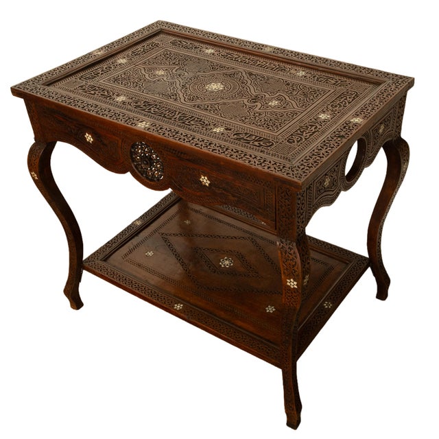 Antique Islamic Moorish Arab Mother-of-Pearl Inlaid & Carved Table Damascus 1890 For Sale - Image 11 of 12