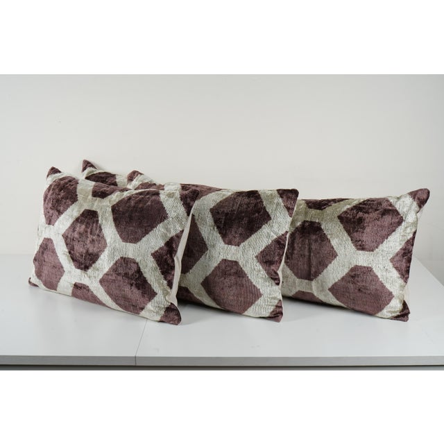 Ikat Velvet Bedding Pillow Covers - Set of Three 16'' X 24'' 16'' X 50'' For Sale - Image 4 of 12