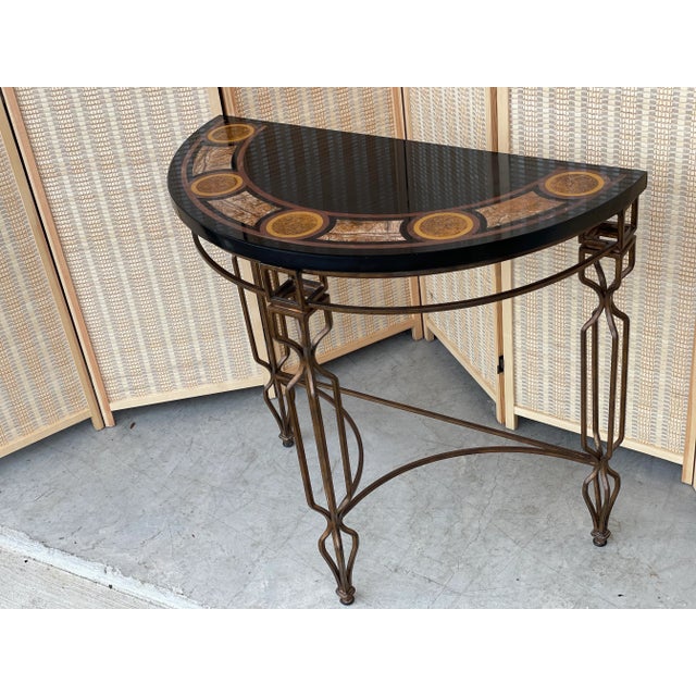 Metal Half Moon Marble Top Demilune Console Table For Sale - Image 7 of 12