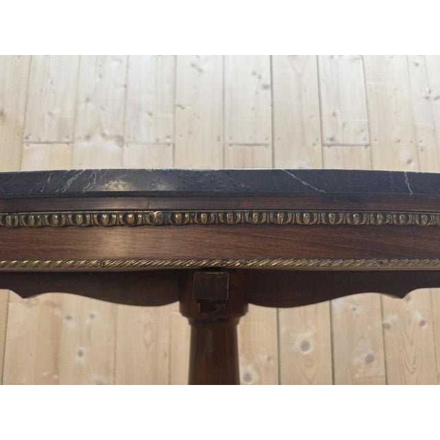 Wood Oval Empire-Style Pedestal Table in Walnut and Marble For Sale - Image 7 of 8