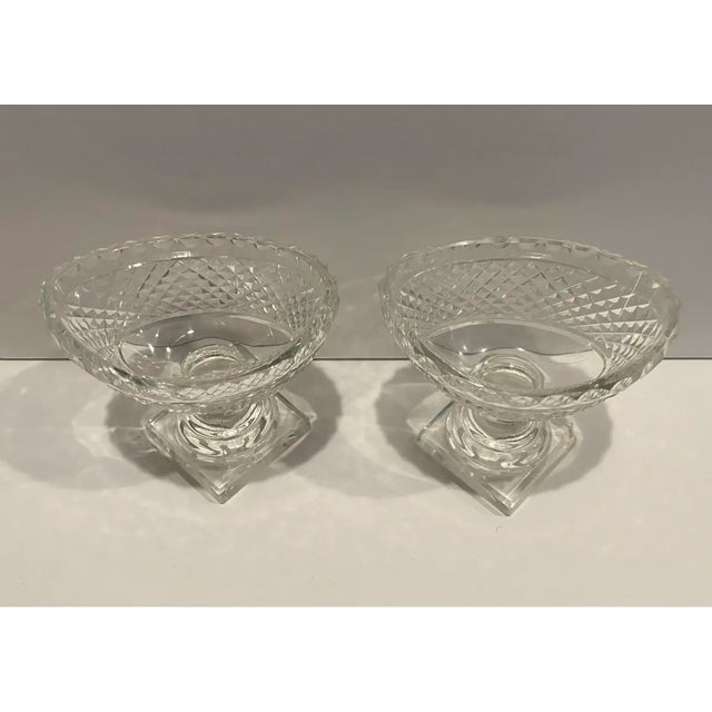 Pair of early 19th century antique cut glass salt cellars, probably Irish. Unmarked. 3.5 × 2.5 × 3.5 inches each Combined...