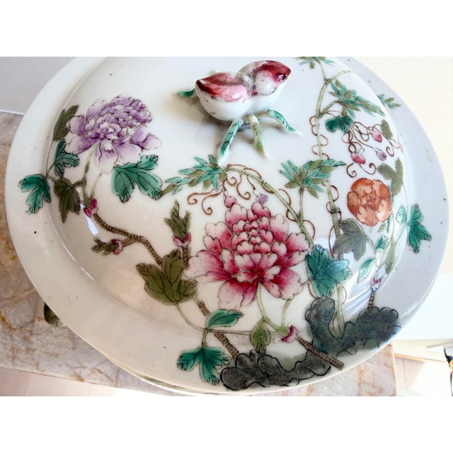 Antique Chinese Famille Rose Daoguang Qing Style Lidded Porcelain Jar 1920-30 For Sale - Image 4 of 10