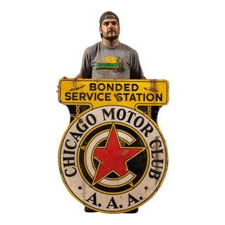 1920s–1930s Chicago Motor Club Aaa Double-Sided Porcelain Sign For Sale