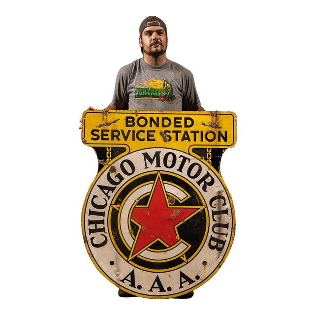 1920s–1930s Chicago Motor Club Aaa Double-Sided Porcelain Sign For Sale