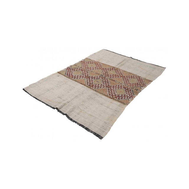 Mid-Century Modern Embroidered Vintage Turkish Kilim Rug - 4`6″ X 6`1″ Ft. For Sale - Image 3 of 6