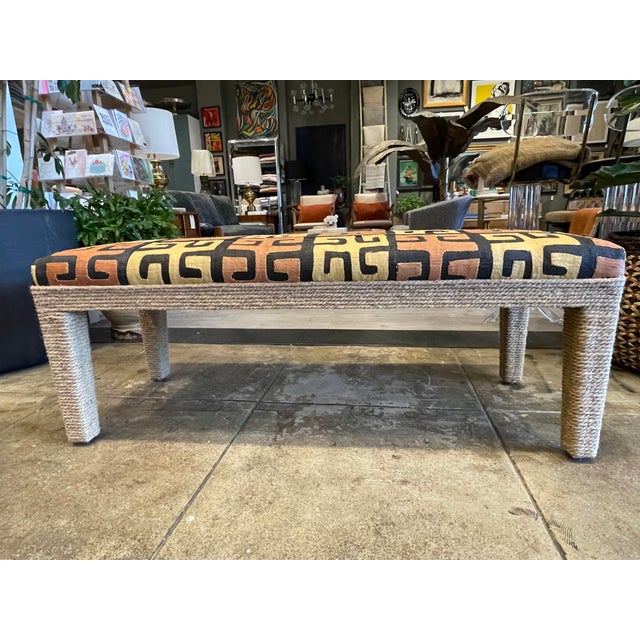 Kuba Cloth Raffia Bench | Chairish