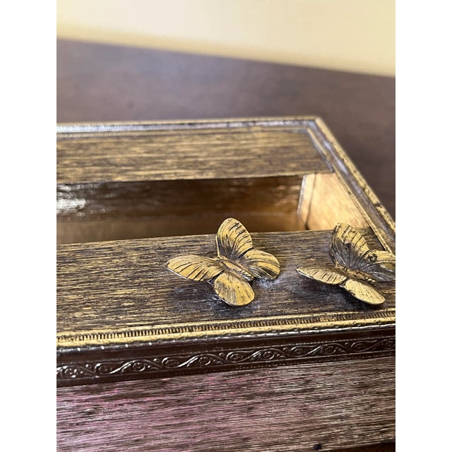 Hollywood Regency 1950s Brass Italianate Tissue Box Cover With Butterflies For Sale - Image 3 of 11