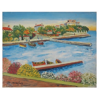 Elisée Maclet, The Port of Beaulieu sur Mer, Original Oil on Canvas For Sale