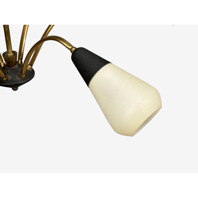Metal 1960s Sputnik Style, Chandelier, Brass, Enameled Metal, Glass For Sale - Image 7 of 10