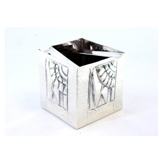 Hammered Silver Ashtray with Cube-Shaped Reliefs and Cigarette Holders, in Very Good conditions. Designed from 2000 This...