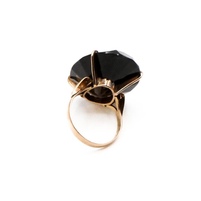 Mid 20th Century Vintage 14k Yellow Gold Smoky Quartz Statement Ring Size 6.75 For Sale - Image 4 of 4