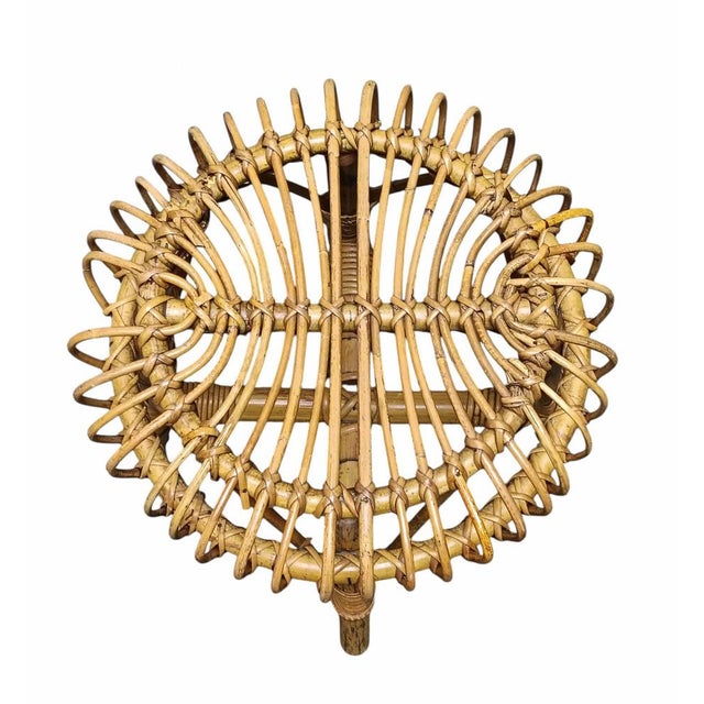 Franco Albini Bamboo and Rattan Circular Stool attributed to Franco Albini, Italy, 1960s For Sale - Image 4 of 8