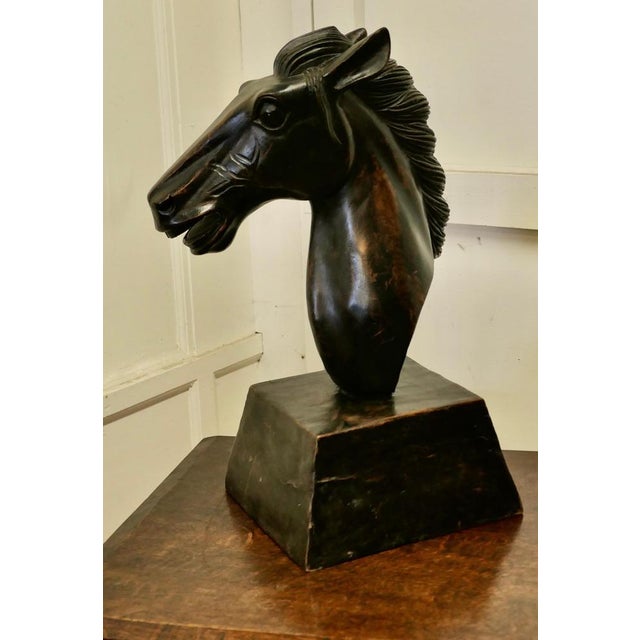 Wood Large Carved Wooden Horse Head, 1950 For Sale - Image 7 of 8