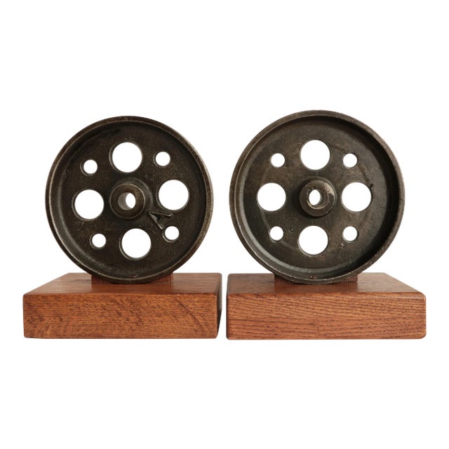 Late 20th Century Industrial Caster Bookends For Sale