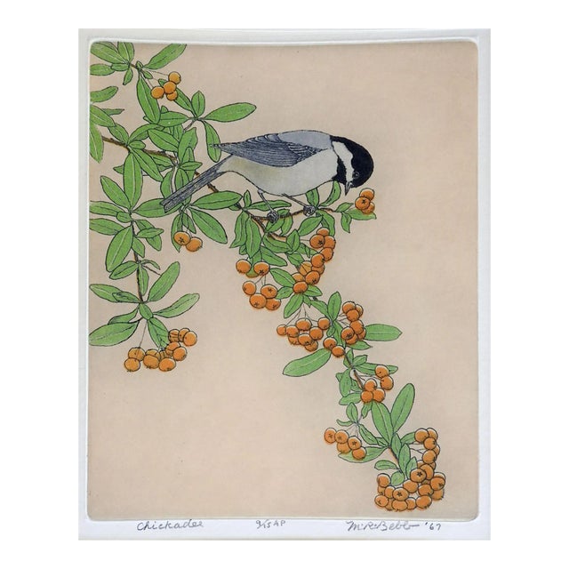 Vintage 1967 Maurice Bebb Chickadee Aquatint Etching For Sale