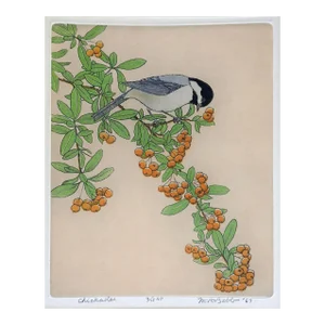 Vintage 1967 Maurice Bebb Chickadee Aquatint Etching
