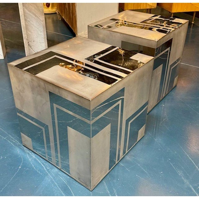 Late 20th Century Pair of MCM Paul Evans Chrome and Nickel "City Scape" Cubes For Sale - Image 5 of 5