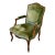 Lounge Chair by J. Robert Scott | Louis XV Hand-Carved Walnut Frame | Green Silk Velvet For Sale
