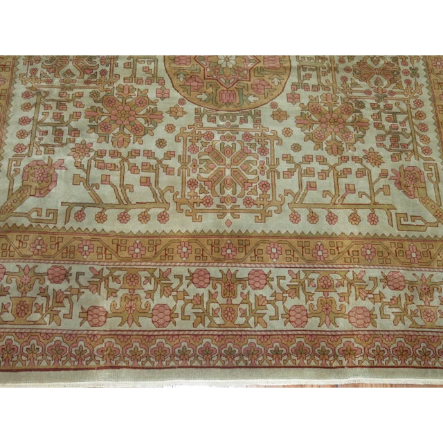 Late 20th Century Square Botanical Floral Vintage East Turkestan Rug For Sale - Image 5 of 6