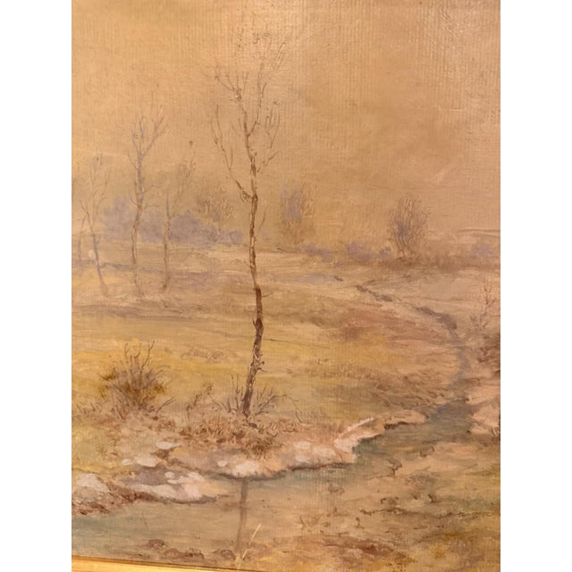 Michael Moering, Winter Landscape with Stream and Village, Oil Painting on Canvas For Sale - Image 11 of 13