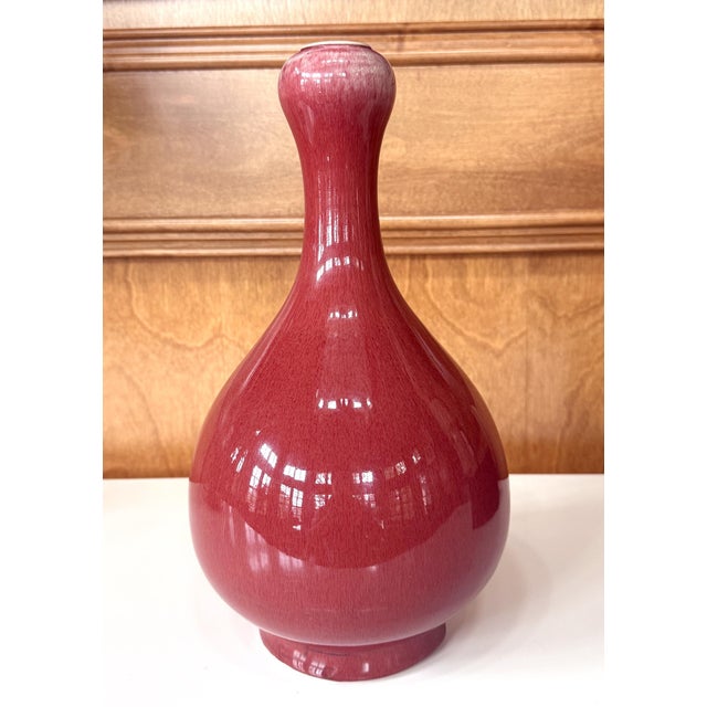 Tall Antique Chinese Langyao Red Porcelain Vase Qing Qianlong Mark For Sale - Image 12 of 18