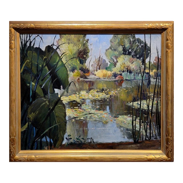 Oliver Milburn - Water Lilies - 1920s Impressionist - Oil Painting For Sale