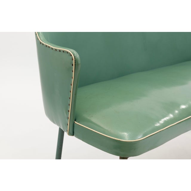Vintage Green Vinyl Two-Seat Bench With Brass Tipped Metal Legs For Sale In Detroit - Image 6 of 8