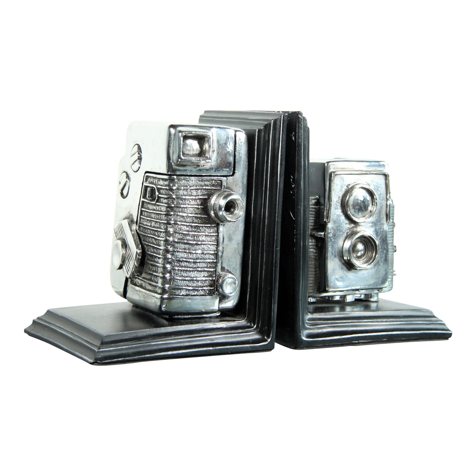 1980's Postmodern Chrome Camera Bookends - a Pair
