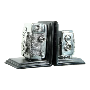 1980's Postmodern Chrome Camera Bookends - a Pair