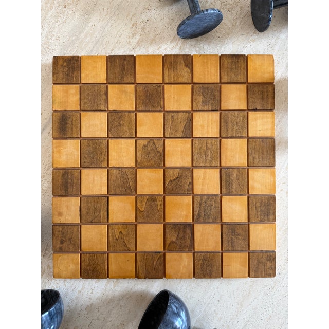 Carved Marble Stemware (6 Goblets) Displayed on Handmade Chess/Checkerboard 1969 For Sale - Image 9 of 14
