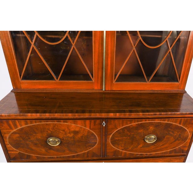 Brown Antique George III Inlaid Flame Mahogany Secretaire Bookcase, 1815 For Sale - Image 8 of 18