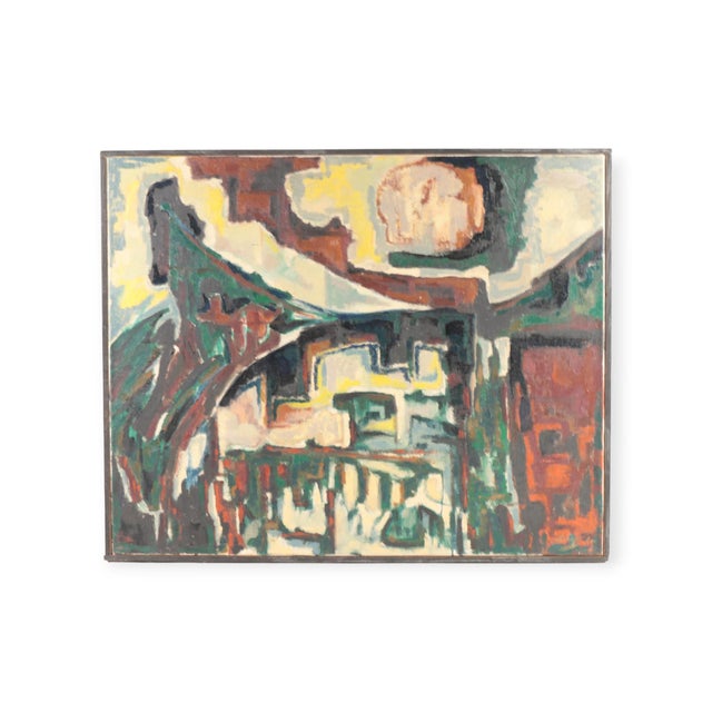 Forest Green Jaap de Carpentier, Abstract Landscape in Green Tones, 1960s, Oil on Canvas For Sale - Image 8 of 11