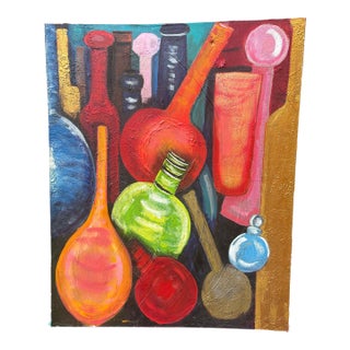 Large Scale Textured Vibrant Mid-Century Inspired Glassware Painting on Canvas For Sale