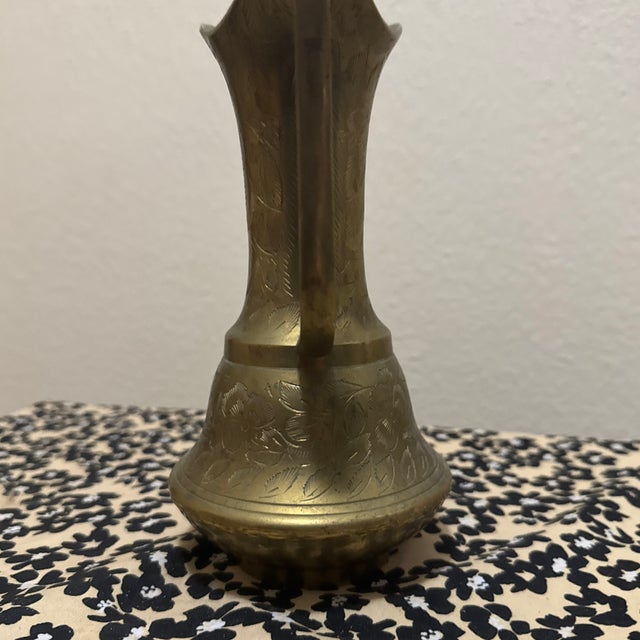Boho Chic Vintage Etched Brass Pitcher Featuring Floral and Botanical Patterns. For Sale - Image 3 of 6